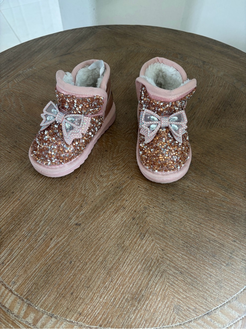 Sparkle Bow Pink Girls' Sequin Winter Boots